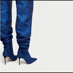 NIB Blue and Black floral thigh high boots
